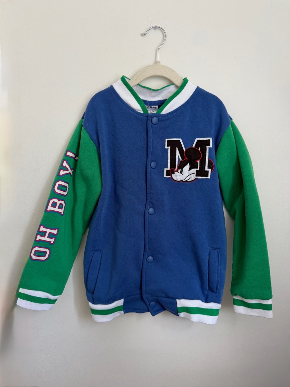 Disney Mickey Mouse Blue & Green Varsity Jacket (Size 6-7)